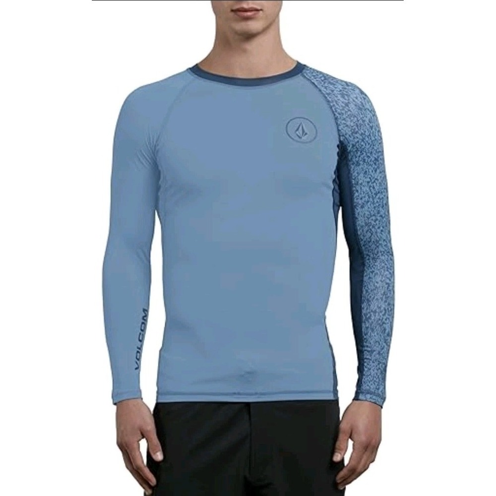 New Volcom‎ Lido Stretch Men M Long Sleeve Rashguard Surf Swim Beach Blue UPF 50